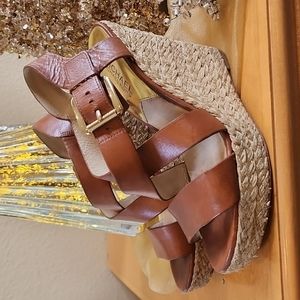 Michael Kors Giovanna Luggage Leather Wedges 7M